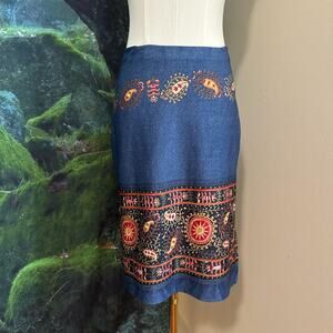 vintage j.i.t. usa embroidered denim boho skirt paisley folk small